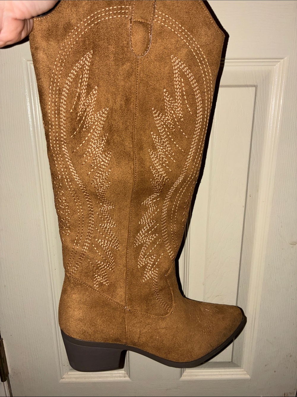 Classic Women's Western Knee-High Boots - Brown Suede 8 cowboy heeled